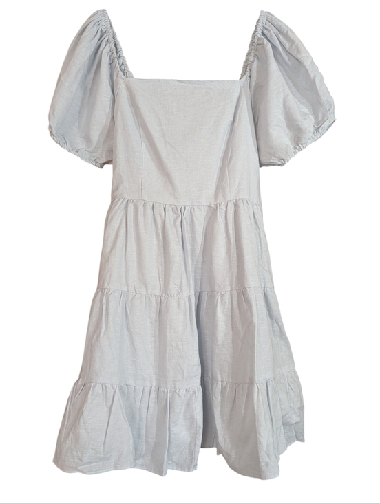 Chelsea & Violet Light Blue Linen Blend Puff Sleeve Bow Back Dress L - Picture 2 of 11